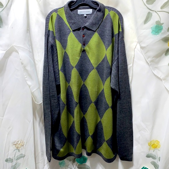 MENS BERT PULITZER GREY/GREEN ARGYLE/HENLEY ACRYLIC SWEATER SZ XL